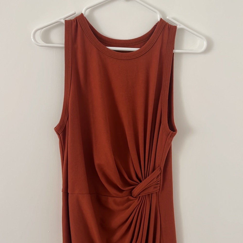 Cottony rust orange cinched waist dress